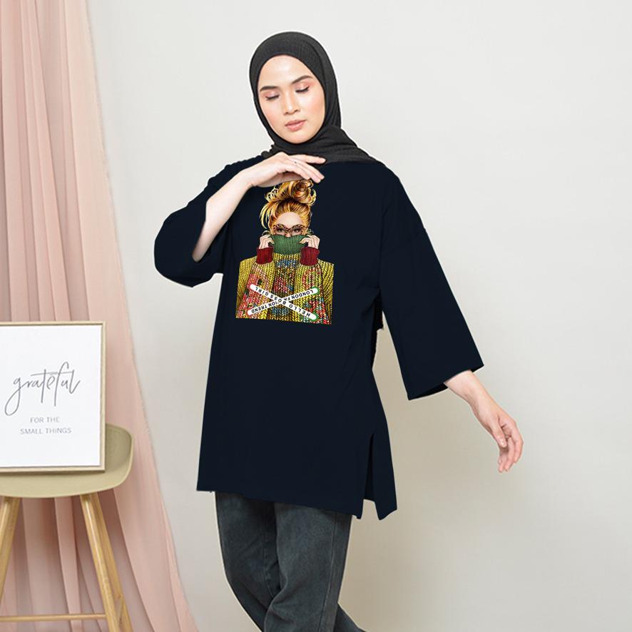 KAOS OVERSIZE TOP HIJAB WANITA BASIC DTF CEWEK KACAMATA / OVERSIZE SLIT BLOUSE GAMBAR DTF / DIGITAL PRINT