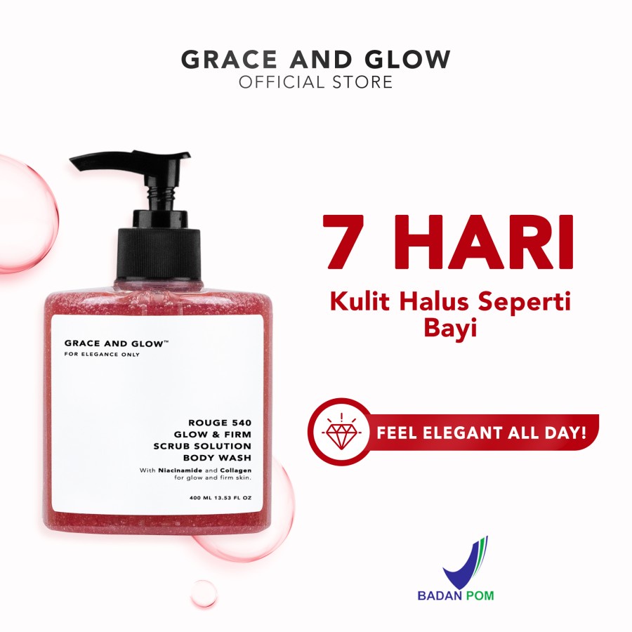 Grace and Glow Rouge 540 Gentle Scrub Body Wash 400 ml - Sabun Mandi Cair untuk Mengencangkan Kulit Tubuh with Collagen