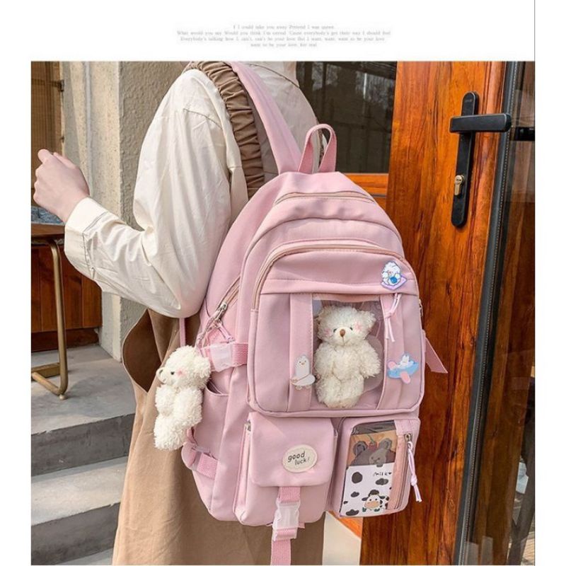 ETALASE KOREA 4/TAS KOREA IMPORT ASLI FREE ACECORIS PIN ACRYLIC GANTUNGAN BONEKA/TAS IMPORT KEKINIAN/TAS ANAK CEWEK MODEL KOREA UKURAN BESAR/TAS SEKOLAN SDTAS MODEL TERBARU IMPORT ASLI KOREA/TAS ANAK SEKOLAH SMP SMA KULIAH/TAS REMAJA MODEL KOREA/TASRANSEL