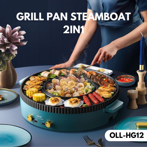 GRILL PAN STEAMBOAT SHABU 2IN1 HOTPOT PANGGANG JUMBO 46CM MULTIFUNGSI OLL-HG12