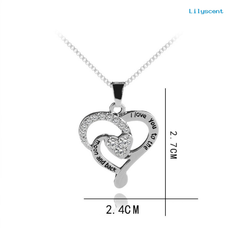 [LS]I Love You to the Moon Berongga Berlian Imitasi Jantung Liontin Kalung Hadiah Hari Ibu