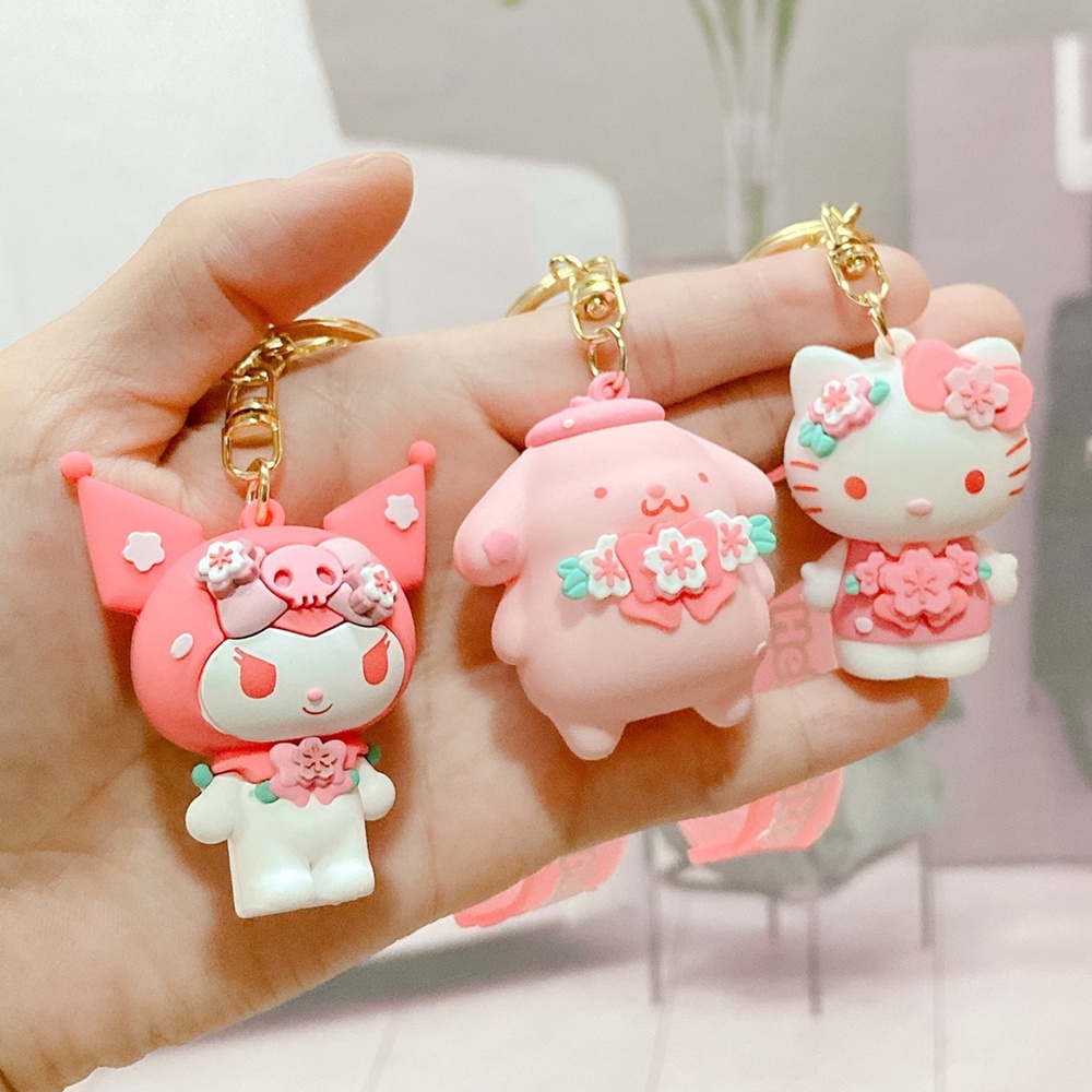 Sanrios Gantungan Kunci Boneka Kartun Hello Kitty Kuromi Cinnamoroll Cherry Blossom