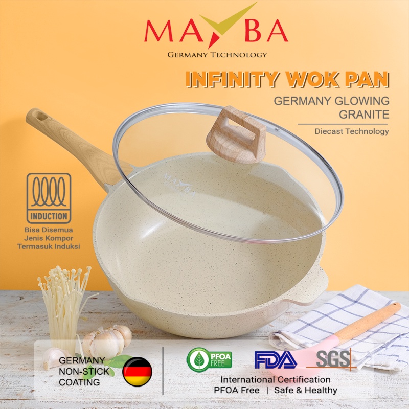 Premium (Mount) MAYBA WOK PAN 24&30 cm Infinity Pan Anti Lengket Glowing Granite jerman