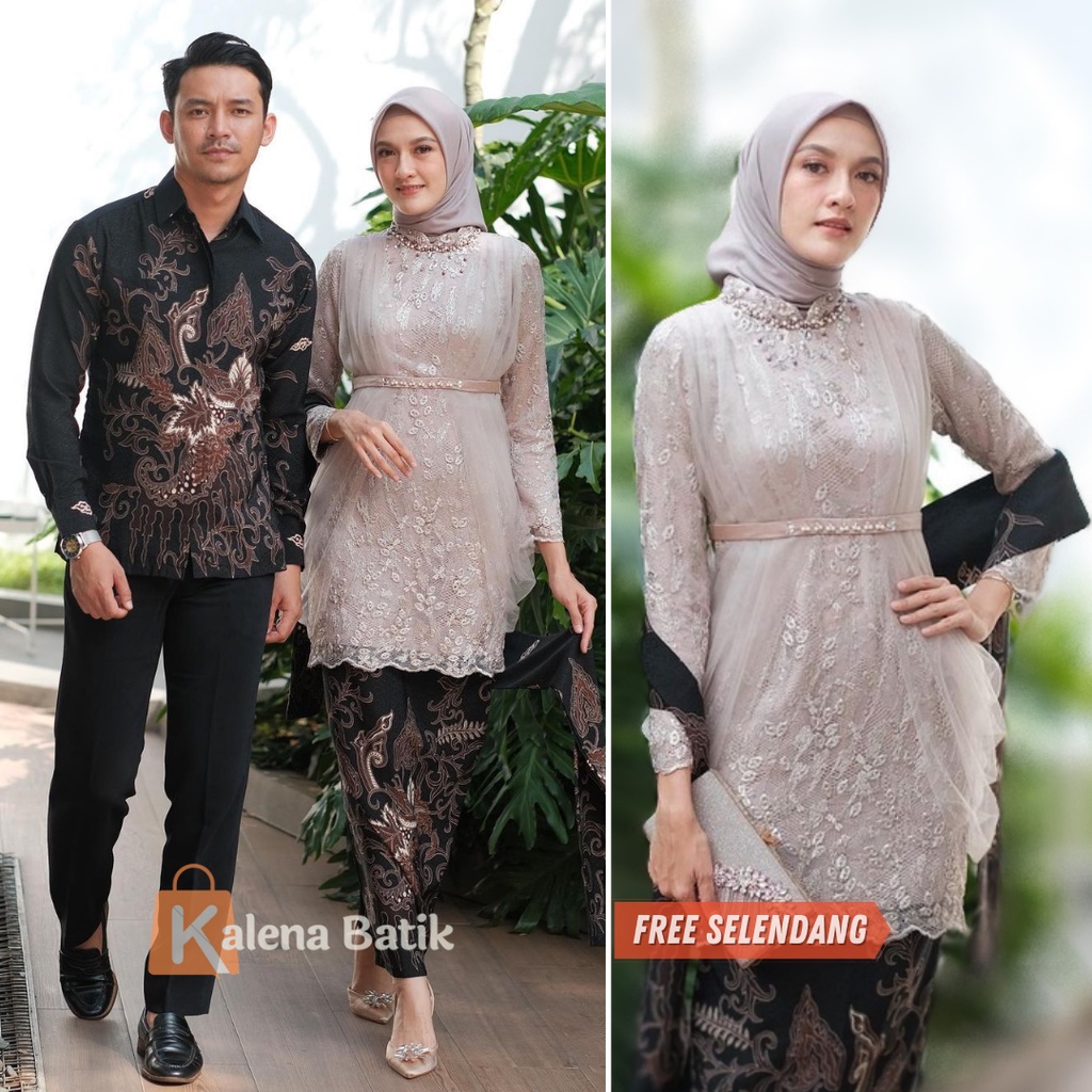 Kebaya Modern Couple Tunangan Kebaya Wisuda Nadine Set Tunik Lamaran Baju Batik Couple Kondangan Terbaru 2023