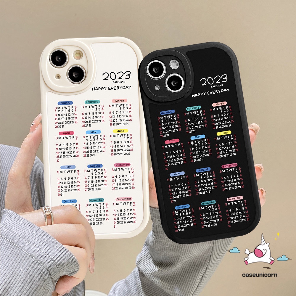 IPHONE Casing Ponsel 2023 Kalender Happy Everyday casing Untuk Iphone 11 14 12 13 Pro Max 6 6s 7 8 Plus 14Plus XR X XS MAX SE 2020 couple Soft TPU Lens Protector Back Cover