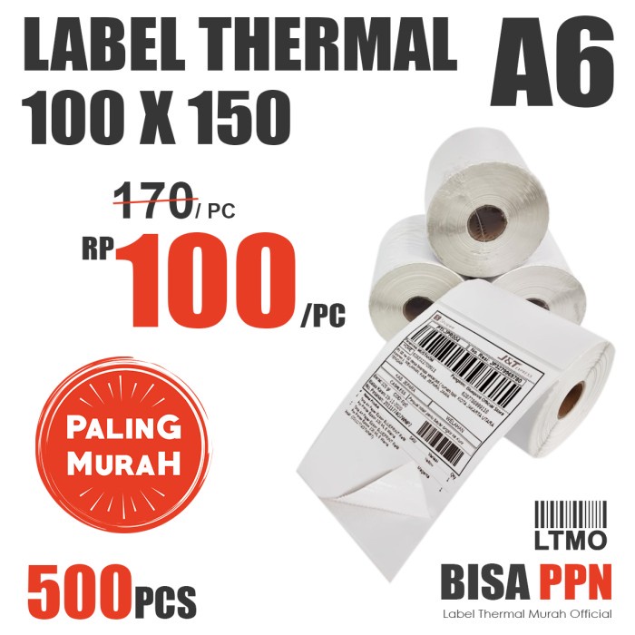 

Stiker Label Barcode Murah 100 X 150 A6 Kertas Stiker Thermal 500 Pcs
