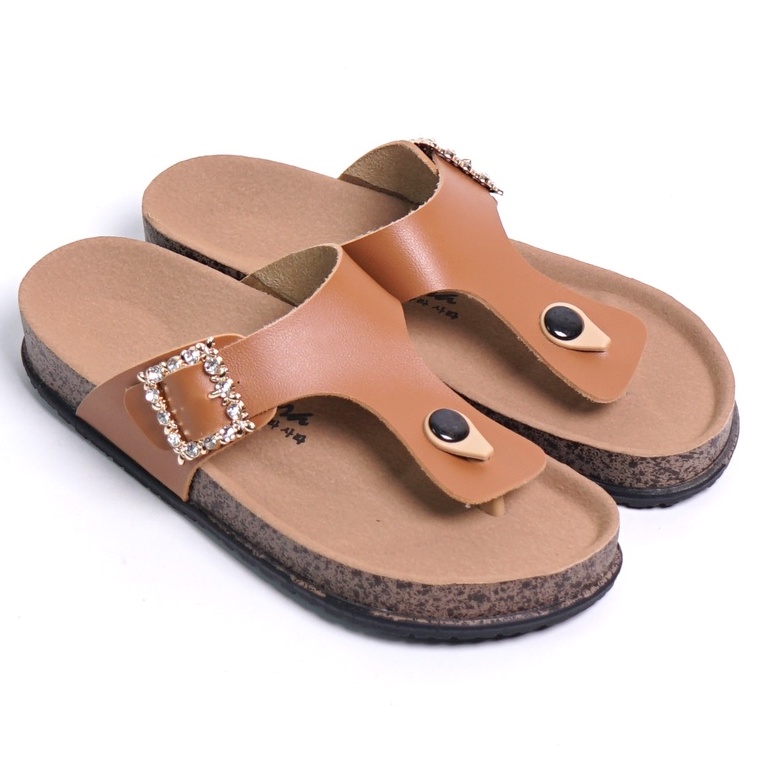 SARASARA YUK - AUDY Sandal Wanita Jepit Casual Size 36 - 41 Model Birken Sol Puyuh Sara Sara Sendal Cewek Rumahan Bahan Kulit Santai Strap Gesper Empuk 37 38 39 Warna Brown Cokelat Japit Anti Slip Premium Original Terbaru Shoes ORI Mall Official Store