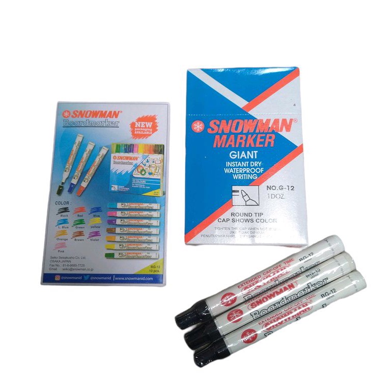 

Grosir 24 Pcs Spidol SNOWMAN White Board Marker BG-12 / Spidol SNOWMAN Permanent Marker G-12 Hitam