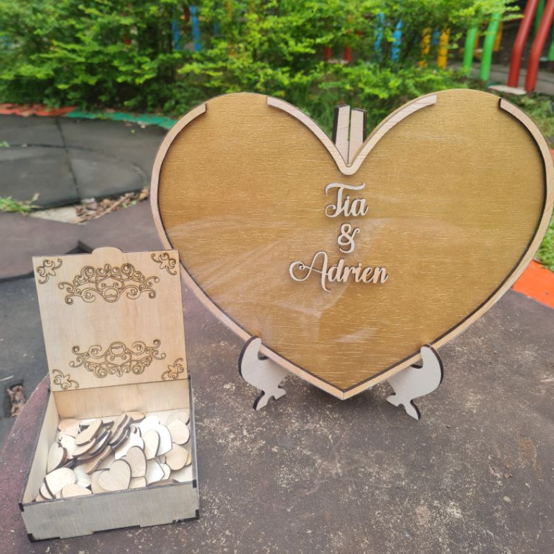 Custom Frame Hati Guest book Heart Wedding Sign Love Acrylic Kartu Ucapan