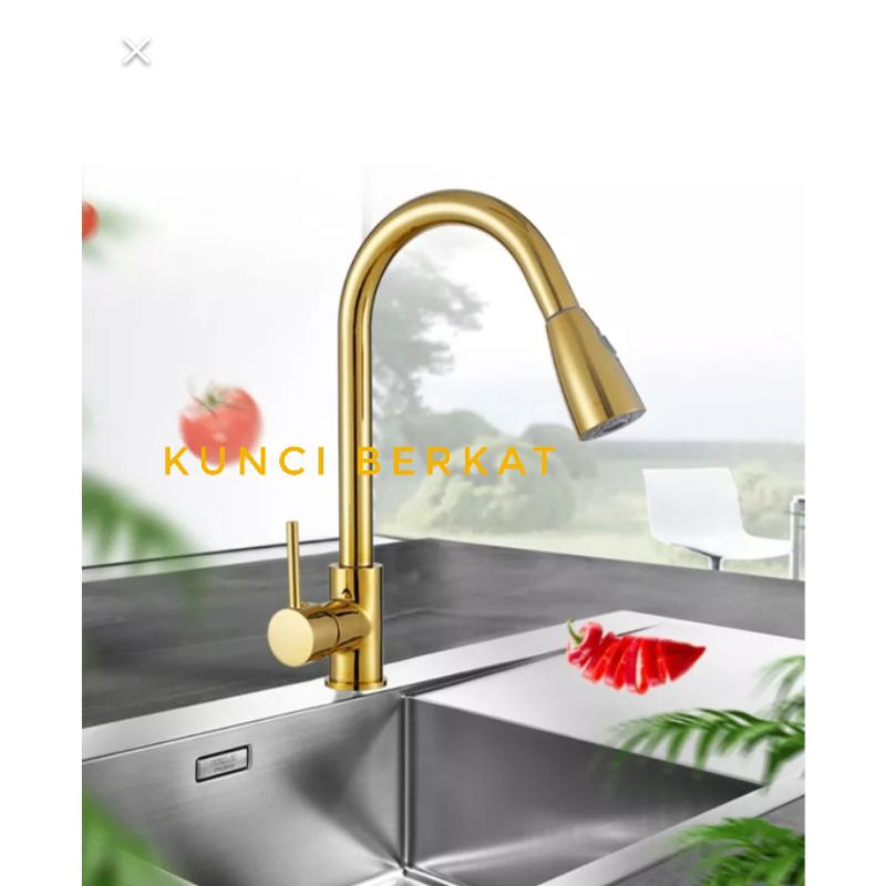 Kran Angsa Tarik Gold/Kran Kitchen Sink Gold/Emas/Keran Air/Kran Cuci Piring