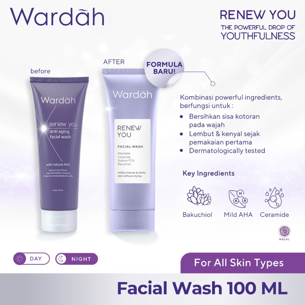 Wardah Renew You Series Anti Aging Intensive Serum | Day Cream | Night Cream | Facial Wash BPOM