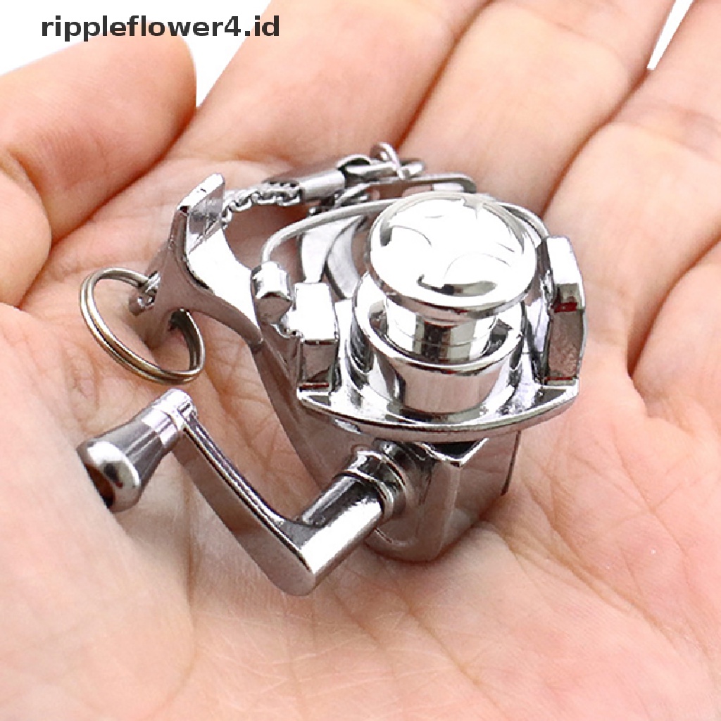 {rippleflower4.id} 1pcs Alloy Gulungan Pancing Drum Liontin Gantungan Kunci Kunci Roda Kunci Memancing Luar Ruangan~