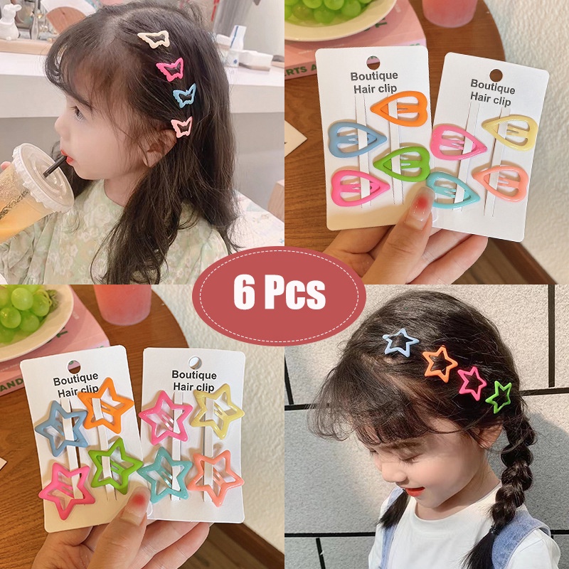 6pcs /set Anak-Anak Korea INS Gaya Permen Warna Jepit Rambut Gadis Bintang Lucu Kupu-Kupu BB Jepit Aksesoris Rambut Elegan