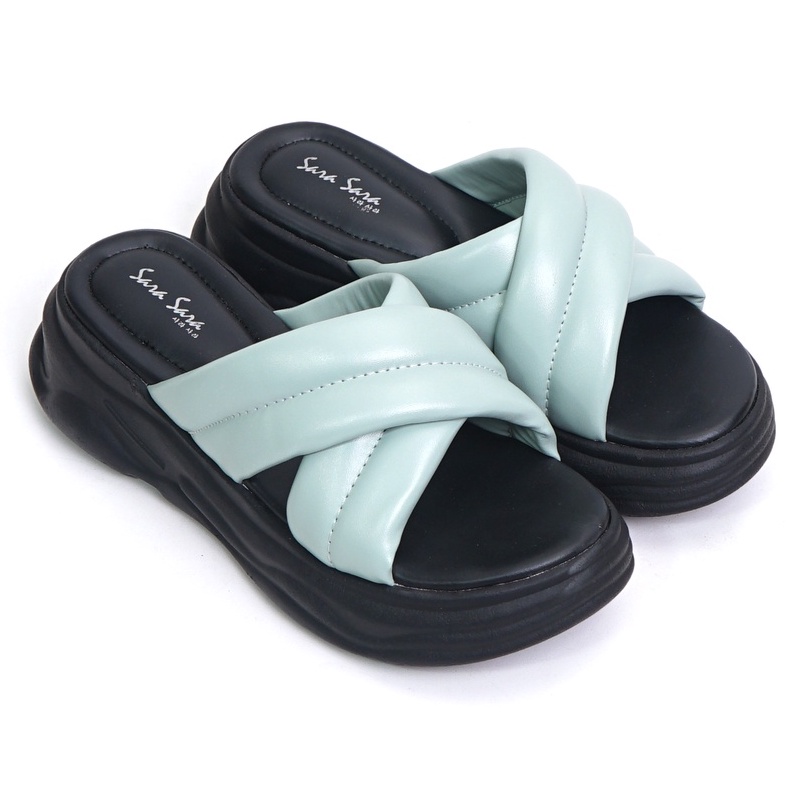 SARASARA YUK - NAGITA Sandal Wanita Wedges Silang Tinggi 5cm Size 36 - 40 Casual Sendal Cewek Platform 37 38 39 untuk Jalan Pergi Santai Slop Warna Green Hijau Rumahan Selop Rumah Premium Original Sara Sara Kekinian Terbaru Shoes ORI Mall Official Store