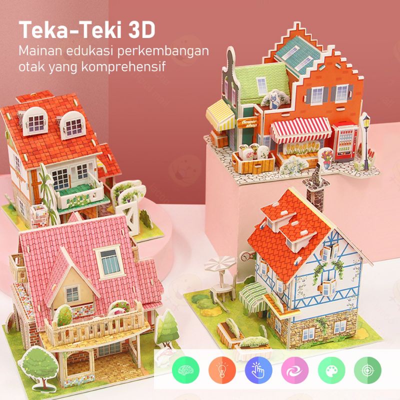 Puzzle 3d spons | mainan edukasi anak DIY 3D puzzle miniature rumah bahan foam | mainan DIY anak puz