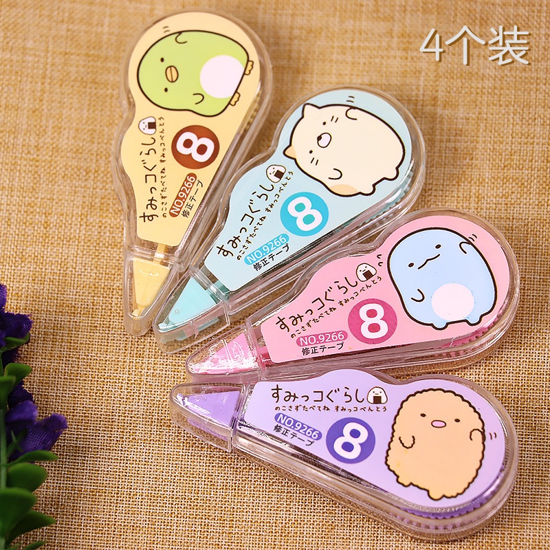 4pcs /Set Kawaii Sumikko Gurashi White Out Corrector Corrector Corrector Tape Promosi Hadiah Alat Tulis Sekolah Kantor Supply Hadiah