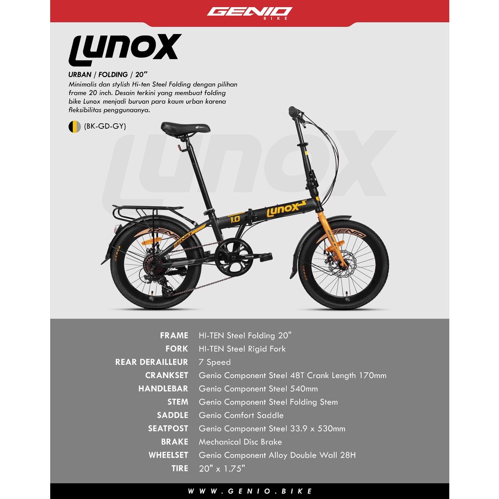 BEST SELLER SEPEDA LIPAT GENIO by UNITED LUNOX 1.0 20 INCH