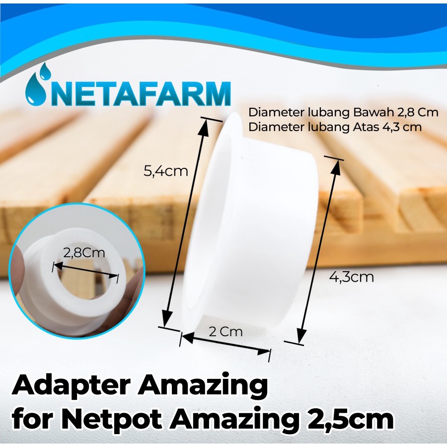 Adapter &amp; NETPOT 2,5 cm AMAZING PUTIH - 1pcs - Satuan Netpot