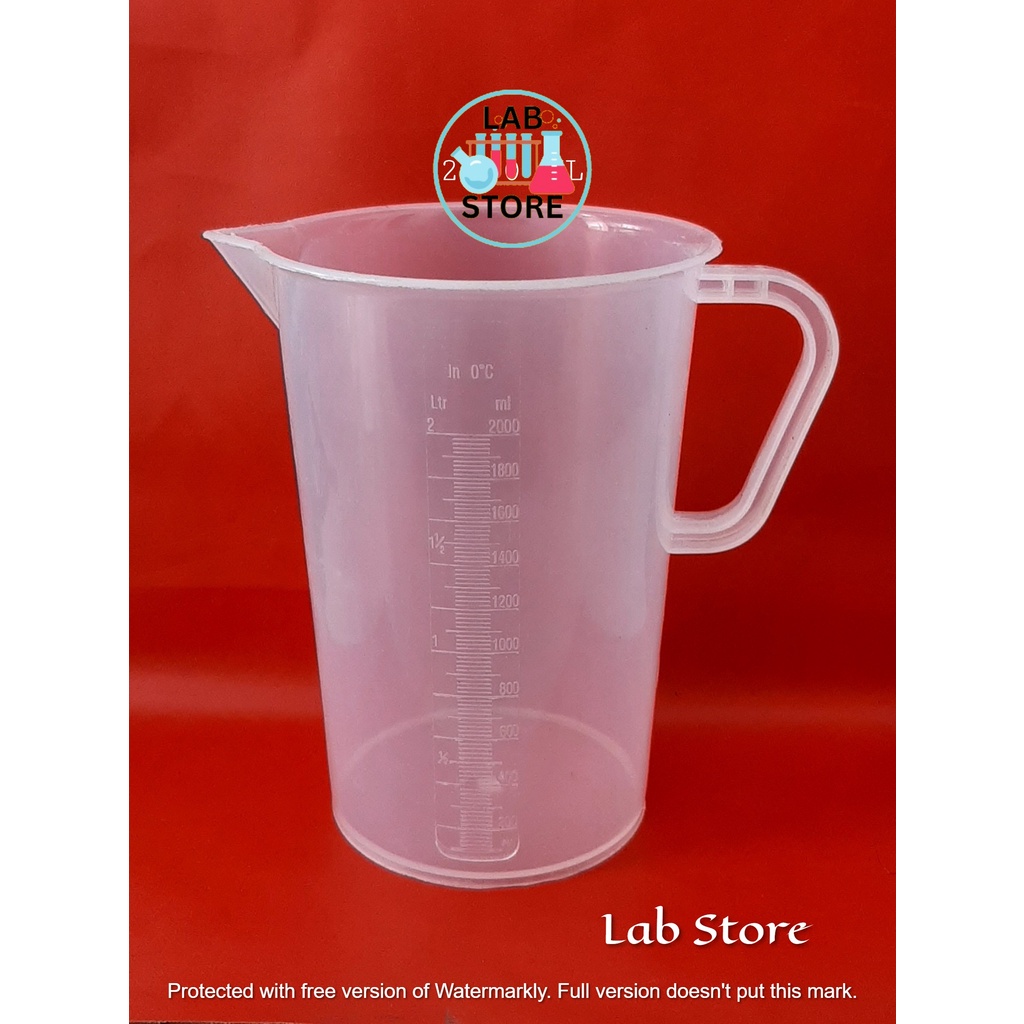 Beaker Plastik 2000ml / Gelas Kimia Plastik 2000ml / Griffin Beaker / Gelas Beaker Dengan Handle 2L