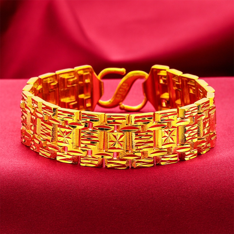 Goldkingdom Perhiasan Fashion Emas Asli Kadar 375 Bangkok Aksesoris Ready Stock Gelang Pria Bully Bertepi Lebar Lapis Emas