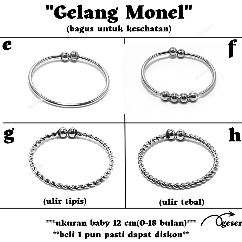 gelang monel bayi (0-18 bulan) diameter 12 cm,bagus untuk kesehatan,tidak berkarat,tidak luntur,tidak membuat gatal pada kulit,semakin mengkilap jika terkena air dan sabun