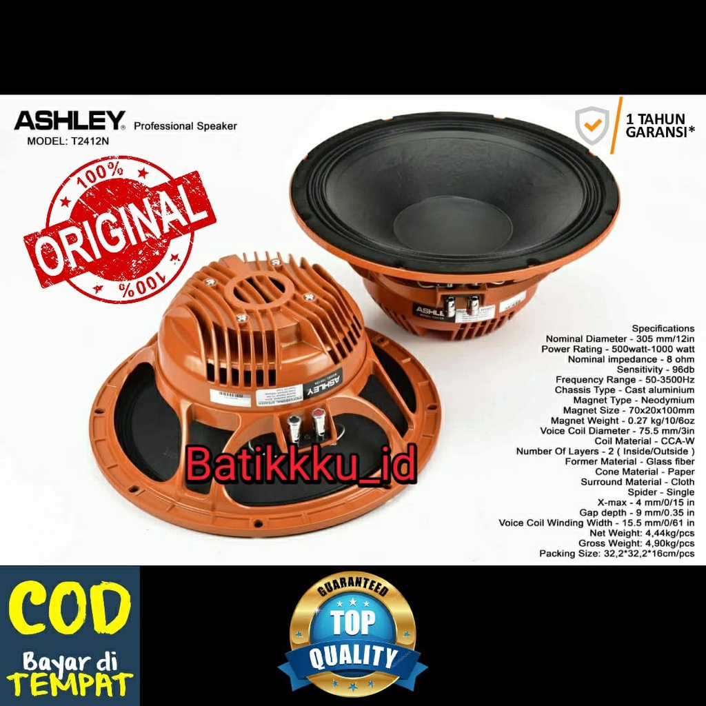 Speaker Komponen ASHLEY T2412N T24 12N T 24 12 N ORIGINAL 12 INCH MAGNET NEODYMIUM