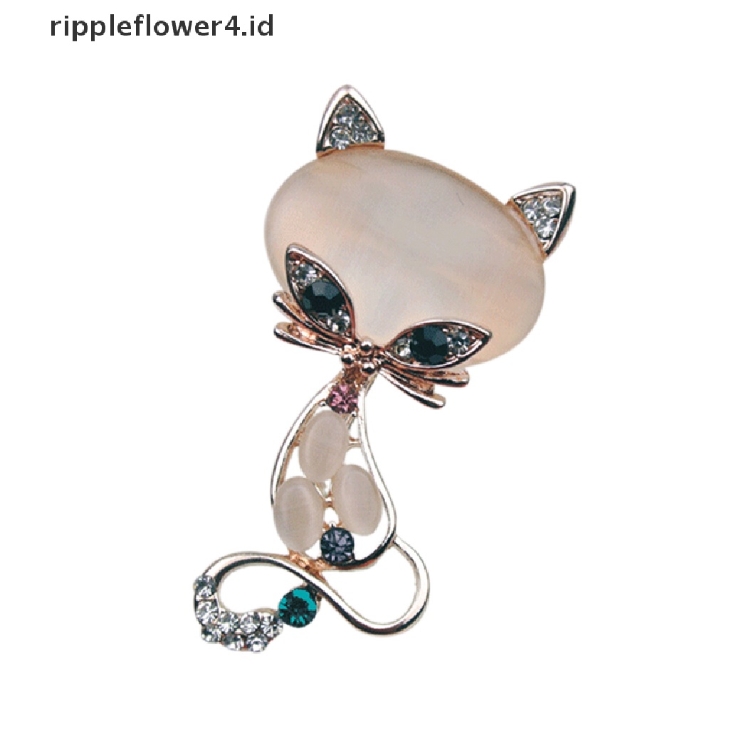 {rippleflower4.id} Bros Rubah Batu Opal Panas Wanita Fashion Hewan Lucu Pin Bros Perhiasan~