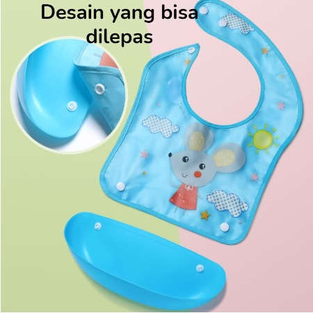 Slebber Bayi Silikon Plastik Celemek Makan Untuk Bayi Plastik Motif Lucu