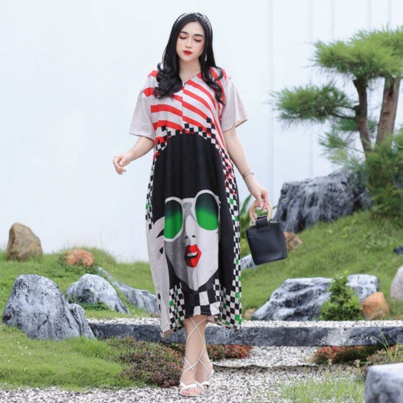 DASTER MOTIF JENG KELIN KACAMATA | DASTER JUMBO DRESS WANITA KEKINIAN MURAH PANJANG VIRAL TERLARIS