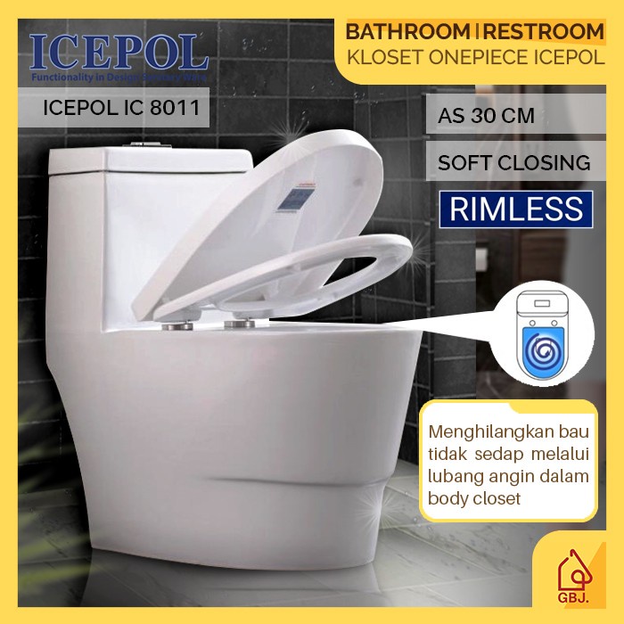 Kloset Kloset Duduk Putih Icepol Rimless Besar Ic8011 / Monoblok One Piece