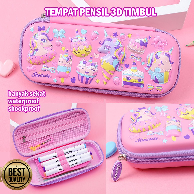 Tempat Pensil 3D Original Import Berkualitas Motif Timbul Unicorn Ice Cream Kotak Pensil 3D Unicorn Import Kado Anak Perempuan Keren