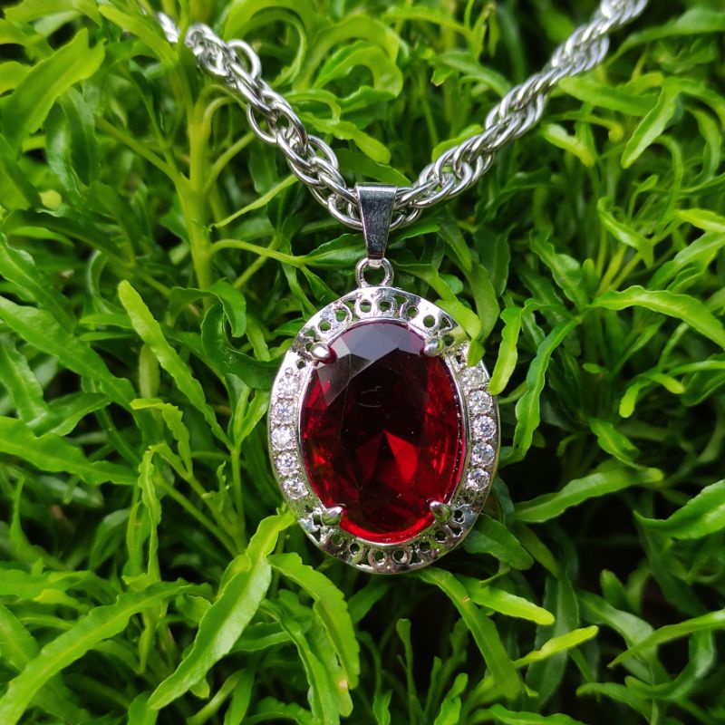 kalung liontin batu akik merah siam cutting (S)