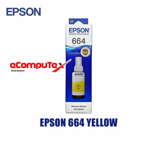 TINTA EPSON 664 YELLOW T664 KUNING ORIGINAL RESMI FOR L100 L210 L1300