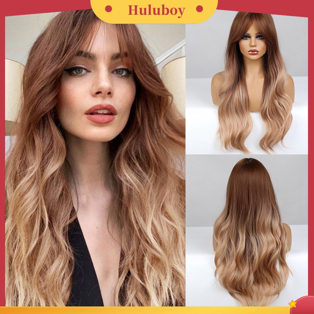 Wig Rambut Extension Wanita Model Panjang Gelombang Warna Gradasi Tahan Panas Untuk Cosplay