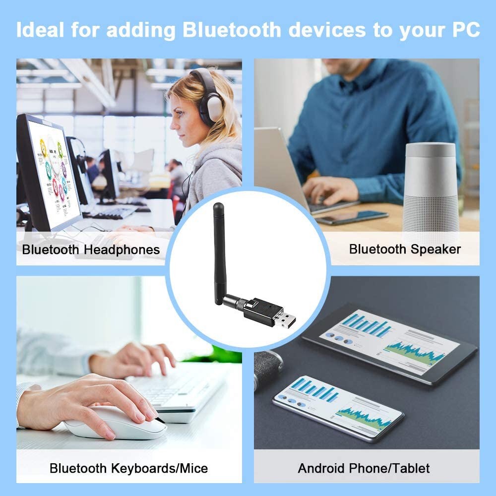 USB Bluetooth 5.0 Dongle Antena Long Range 100M Receiver Transmitter PC Laptop Komputer