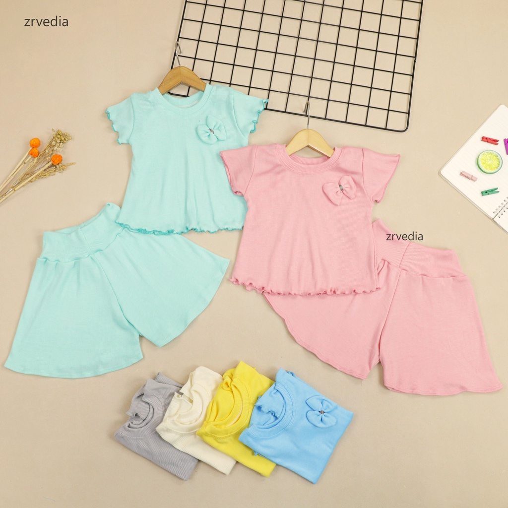 [KNIT] Setelan Melon uk 1-3 Tahun / Cotton Rib Set Anak Perempuan Baju Anak Cewek Polos Stel 2 th Katun Import Kiosbalitaaprillia