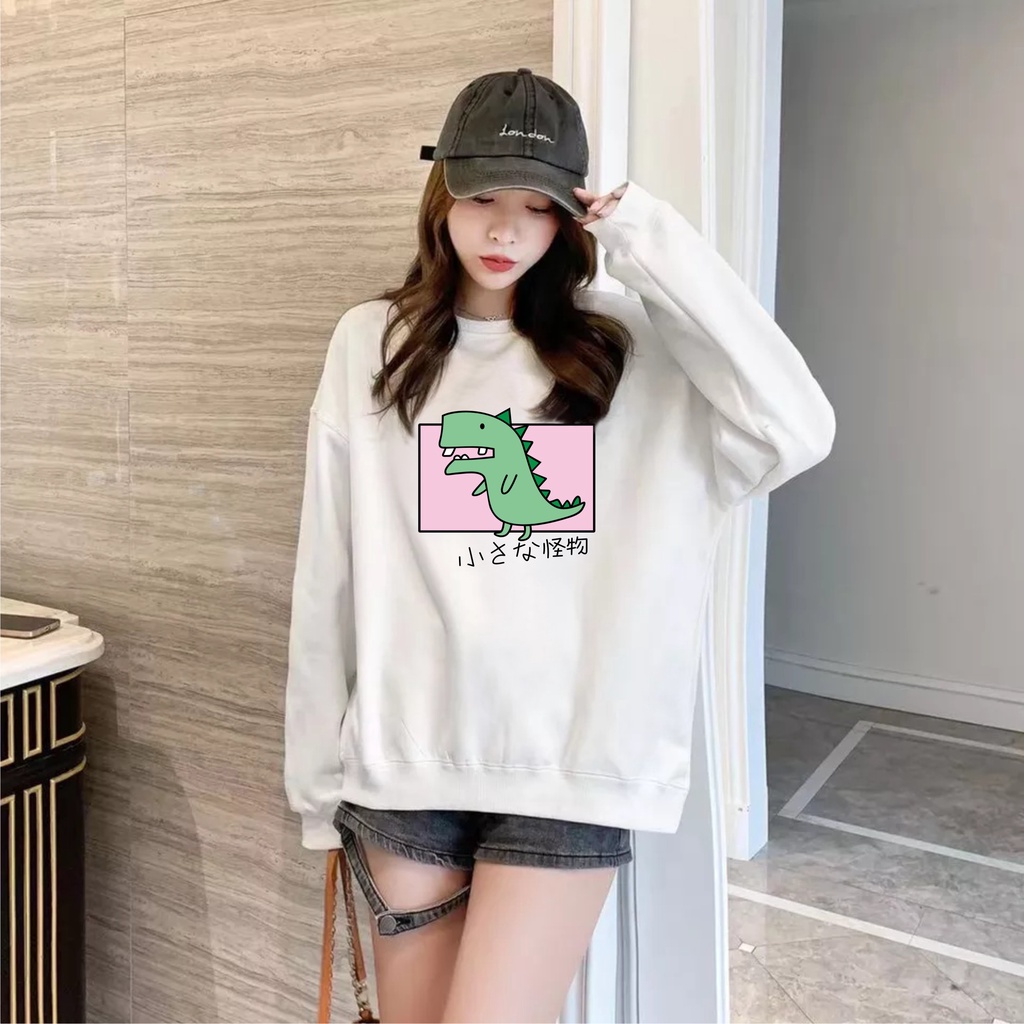 Little monster Lucu Sweater Oblong Basic Wanita Size M-L-XL-XXL Bisa Bayar Ditempat COD