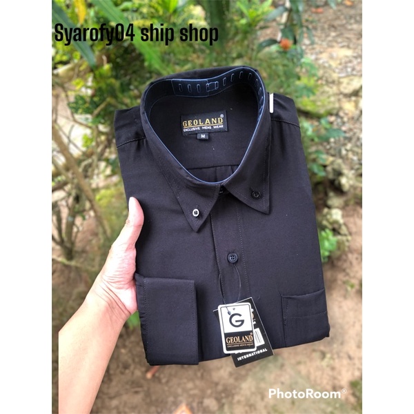 kemeja GEOLAND hitam lengan panjang