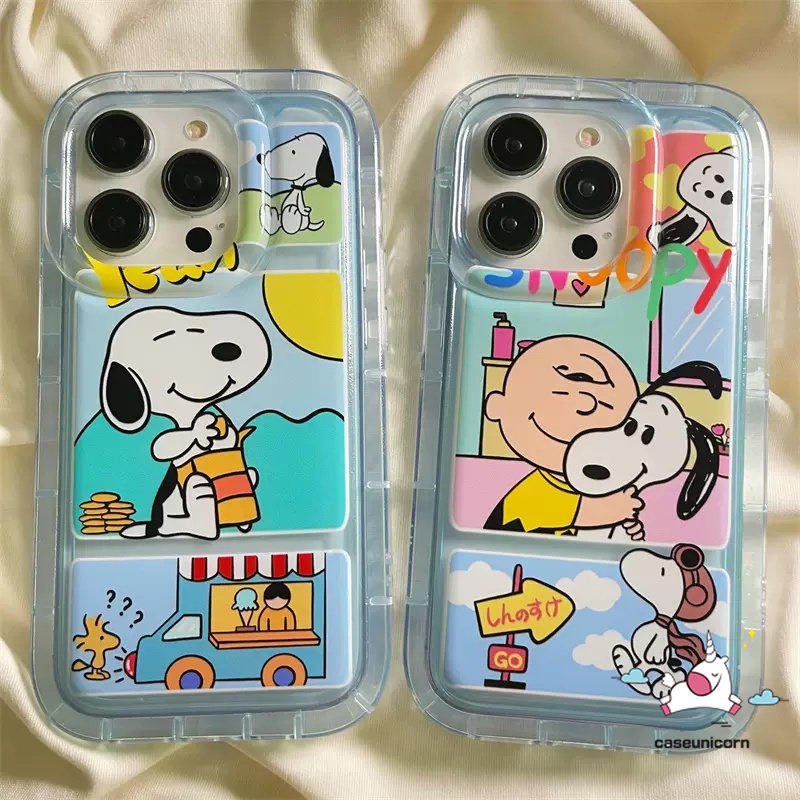 IPHONE Airbag Shockproof Phone Case Kompatibel Untuk Iphone14 11 13 12 Pro MAX 6 6S 7 8 Plus XR X XS MAX 7plus 8plus Kartun Lucu Snoppy Lembut TPU Bening Anti Jatuh Full Penutup Belakang