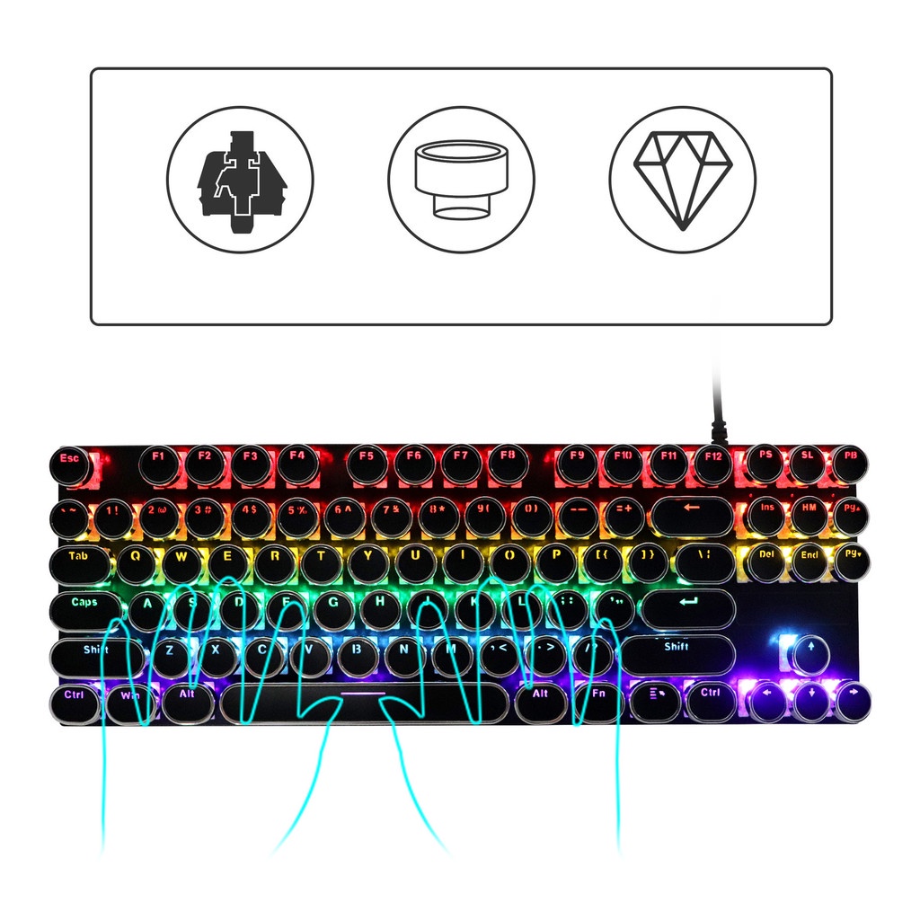 Mesin Steam Punk USB 87kunci Keyboard Kabel 87kunci Keyboard Mekanik Punk 7warna Backlit