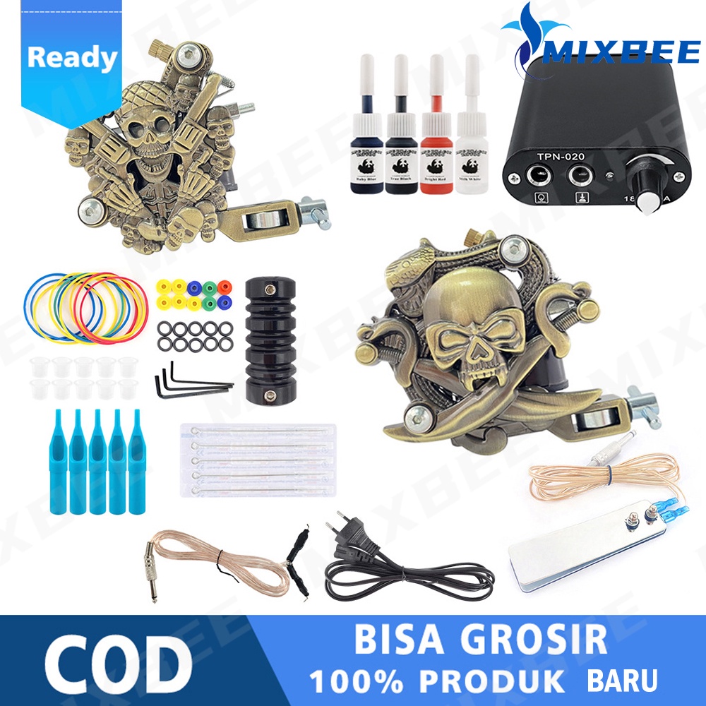 Penjual Laris Mesin Tembak PRO 2 Kit Tato Pemula Set Sumber Daya Listrik Tinta 6 Warna