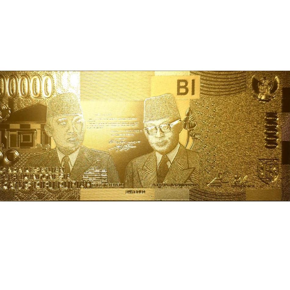 ➳Modern UANG GOLD FOIL SUPER LANGKA INDONESIA 100 RIBU RUPIAH GAMBAR SOEKARNO HATTA IRA0