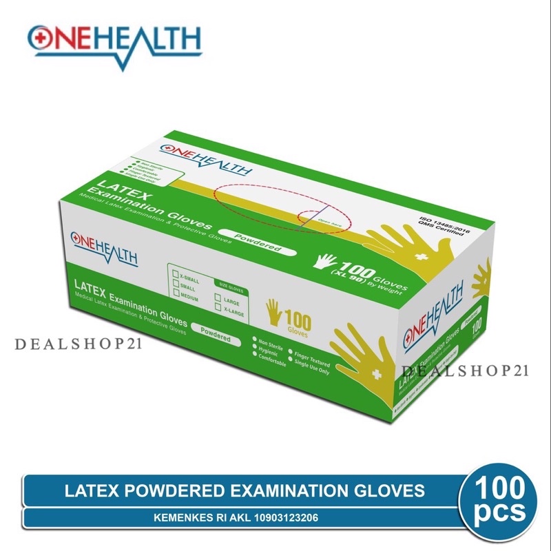 Sarung Tangan Latex Onehealth Per Box isi 100 Pcs / Examination Gloves One Health