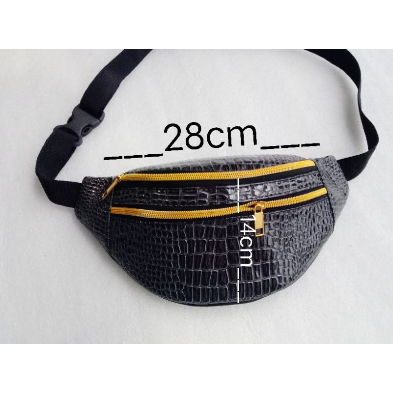 Waistbag crocodile Zipper Gold WBC G tas pinggang kulit buaya