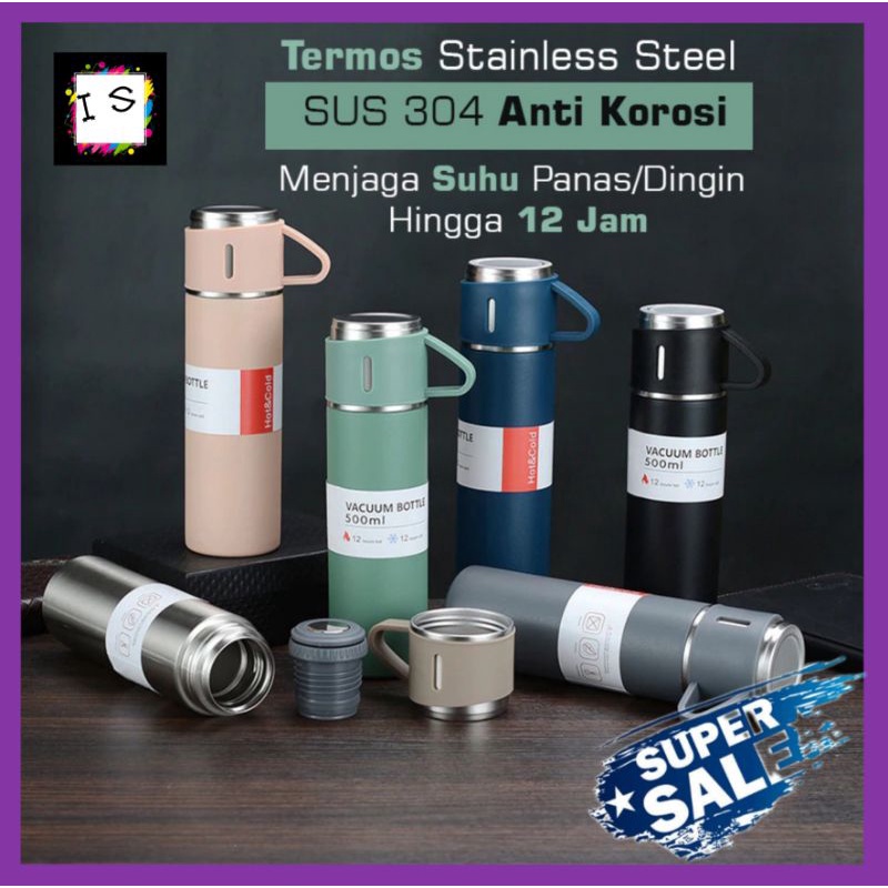 Termos Vacuum Flask Set Botol Minum 500ml Cup Stainless Termos Sultan