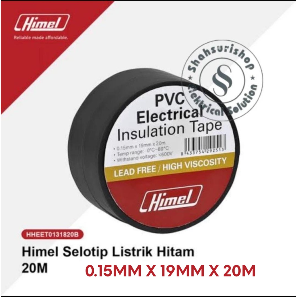 HIMEL ISOLASI LISTRIK HITAM 0.15MM X 19MM X 20M SELOTIP SOLASI LISTRIK