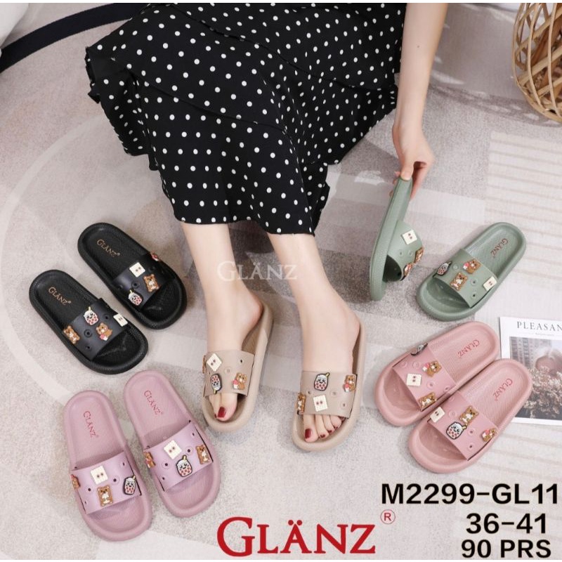 SANDAL KOREA WEDGES FULL KARET GLANZ 2299 GL11 BOBA BEAR MILK TEA BERUANG LENTUR ANTI SLIP