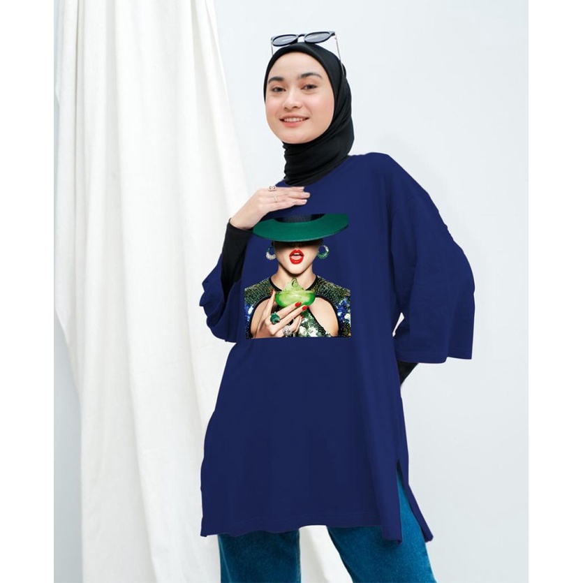 KAOS OVERSIZE TOP HIJAB WANITA BASIC DTF CEWEK GELAS / OVERSIZE SLIT BLOUSE GAMBAR DTF / DIGITAL PRINT