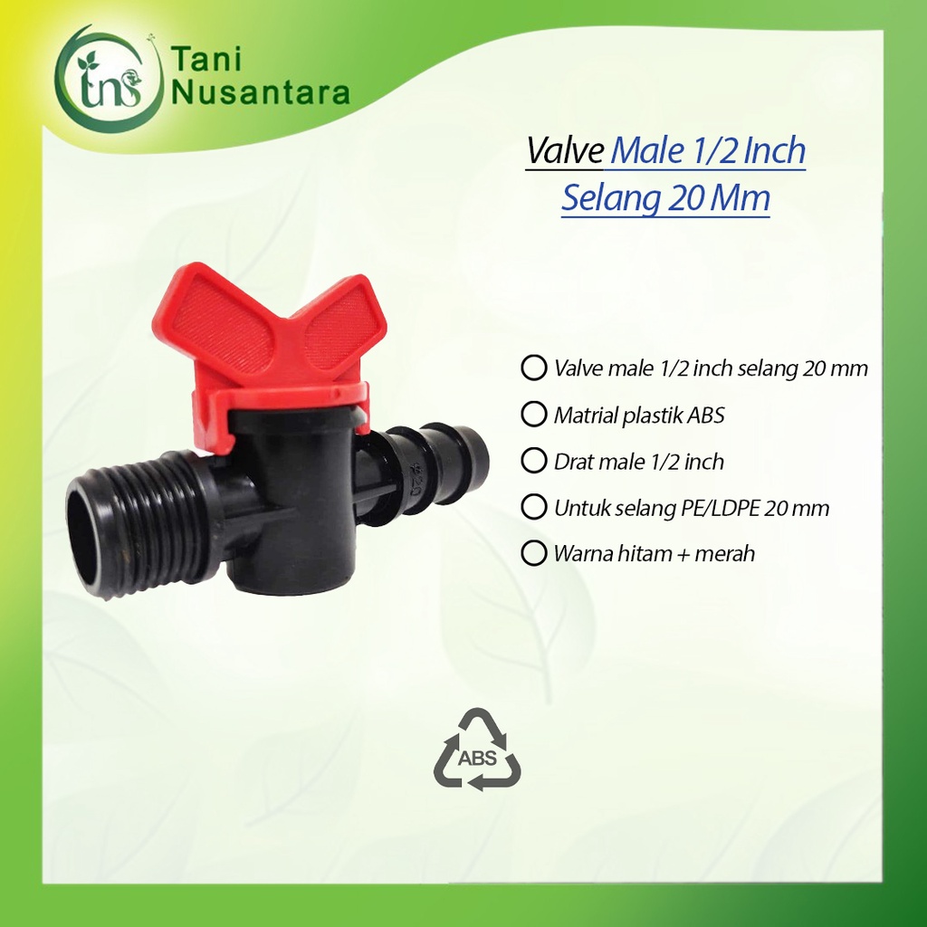 Konektor Valve Male 1/2" - Selang 20 mm Konektor Selang LDPE