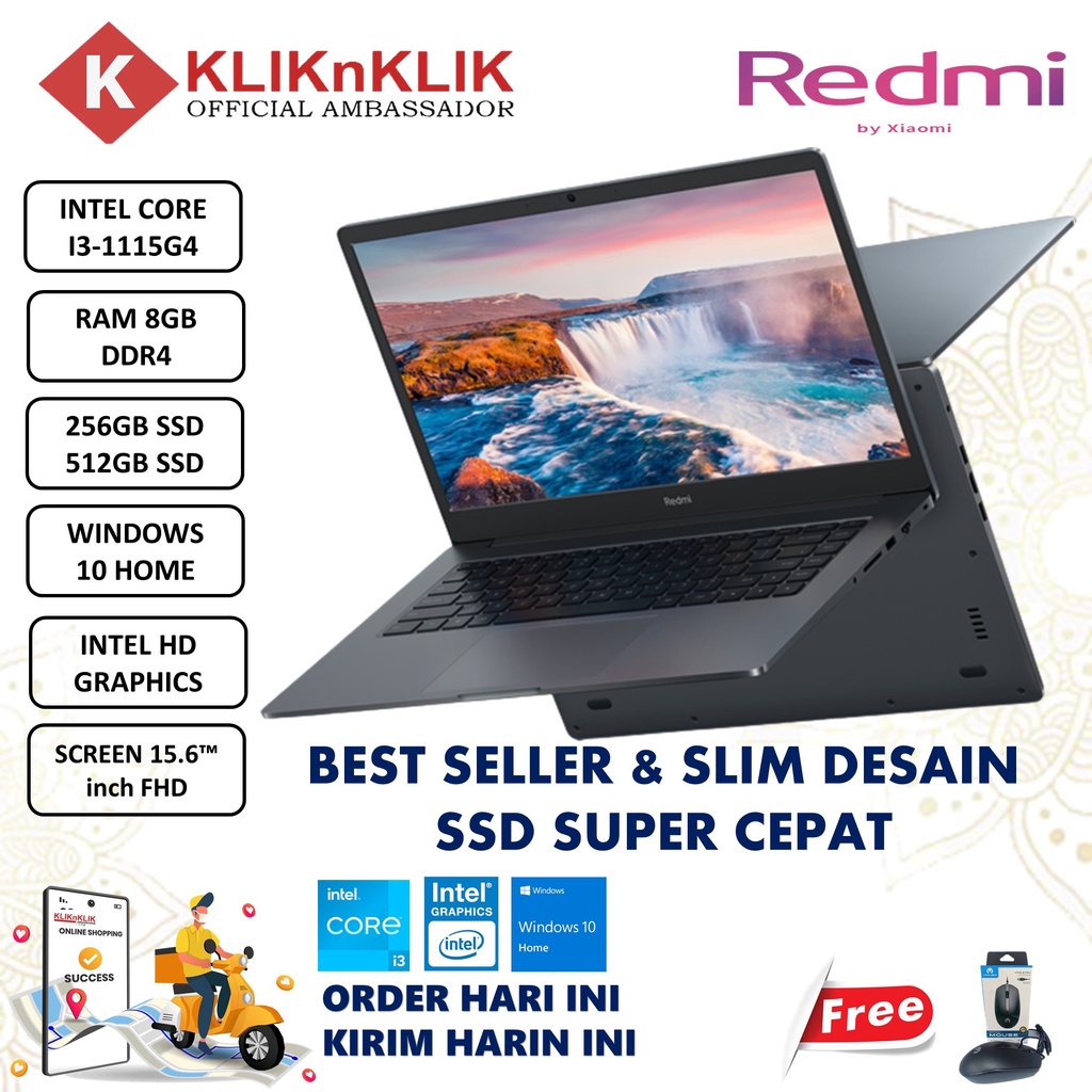 Laptop Desain Xiaomi Redmibook 15 Intel Core I3 1115G4 8GB 512GB 15.6&quot; FHD Windows 10 Home Terlaris
